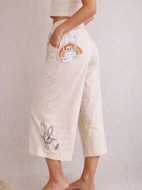 Love from YaYa Cream Cropped Wide-Leg Pants